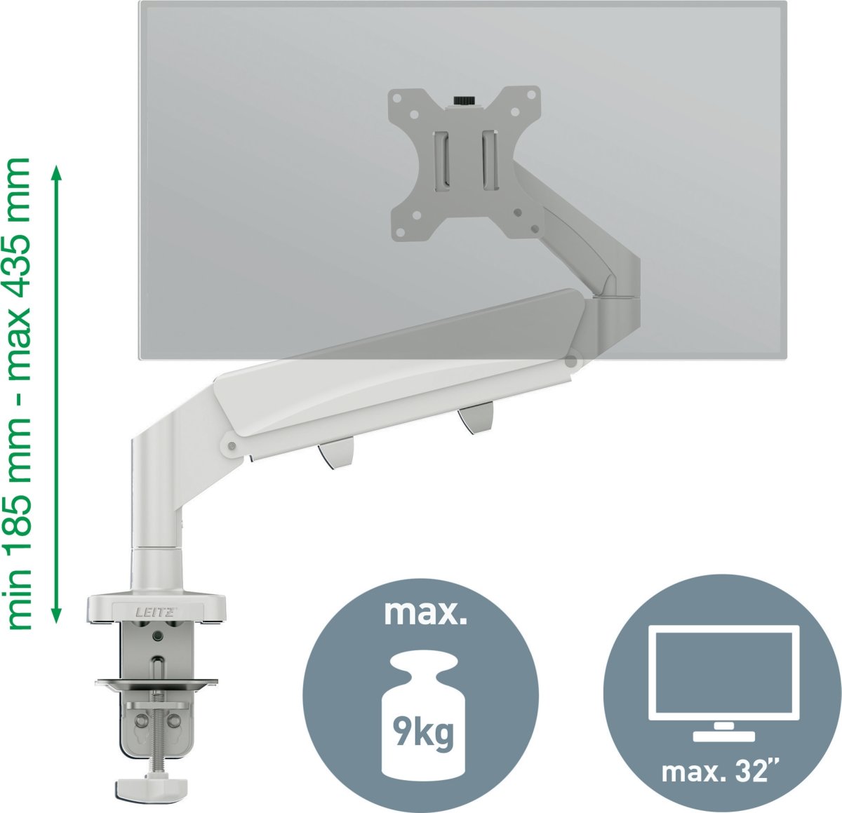 Leitz Ergo pladsbesparende single monitor arm, grå