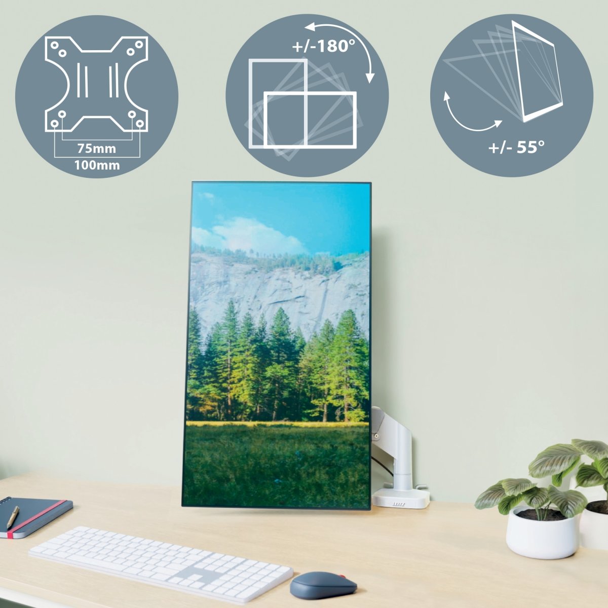 Leitz Ergo pladsbesparende single monitor arm, grå