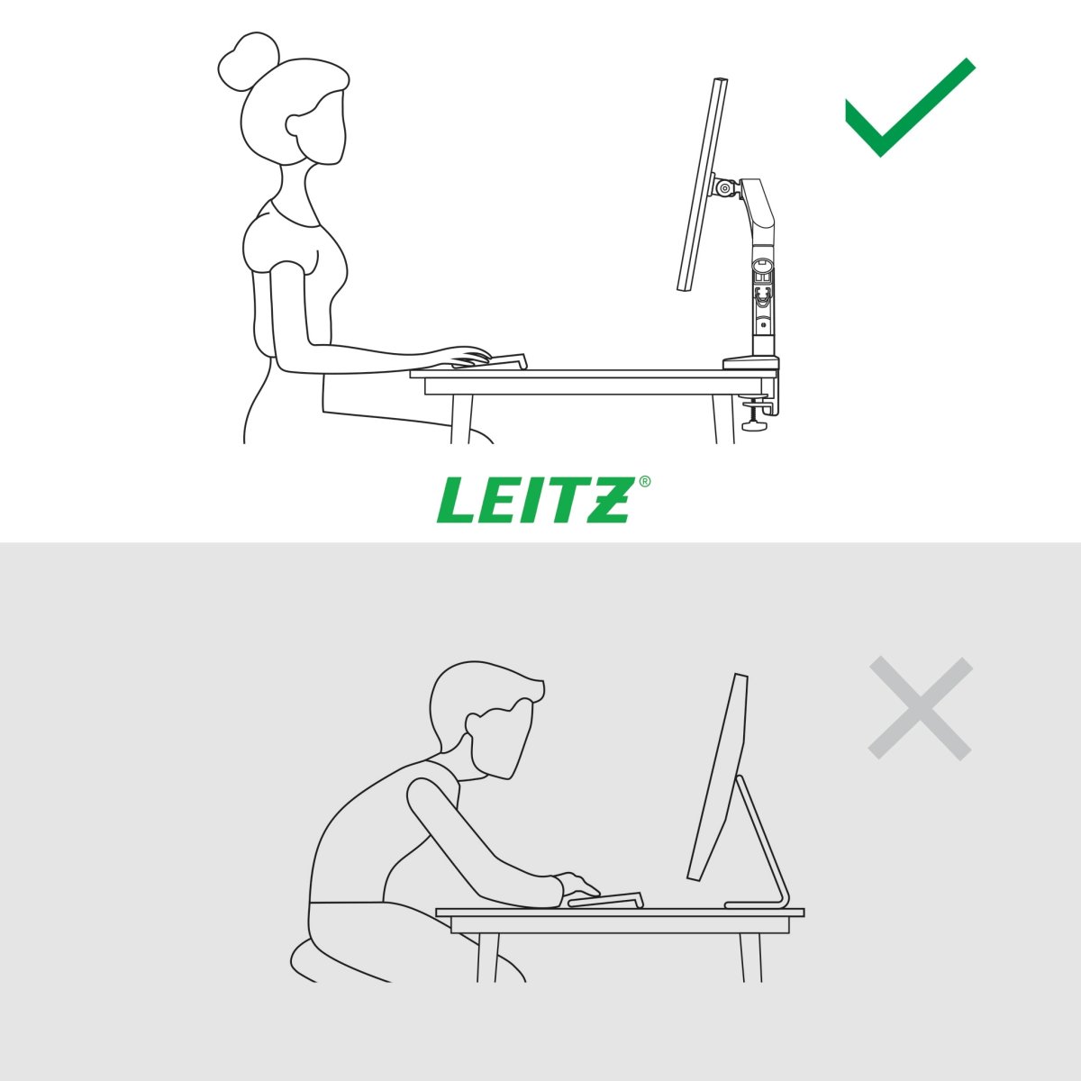 Leitz Ergo pladsbesparende single monitor arm, grå
