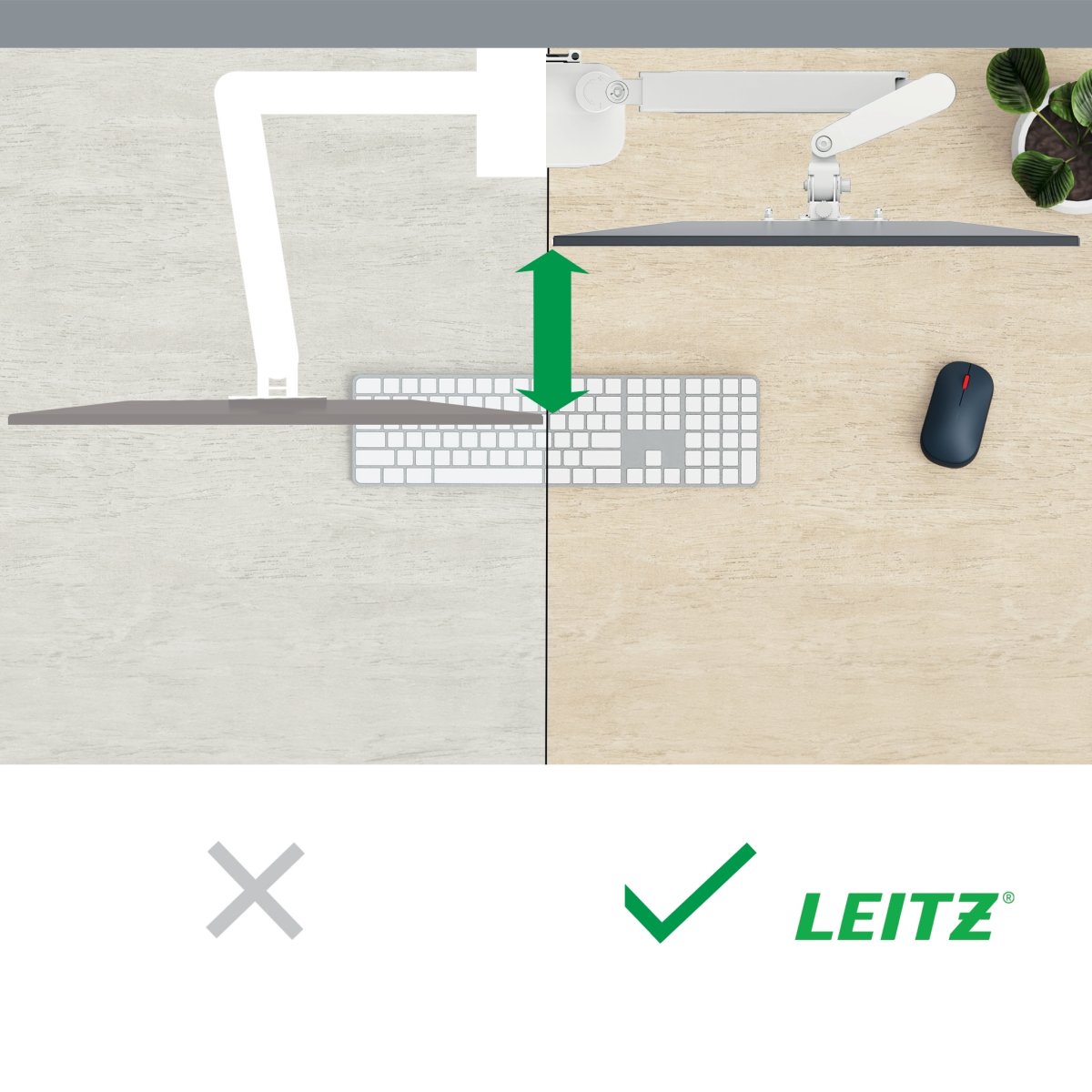 Leitz Ergo pladsbesparende dual monitor arm, grå