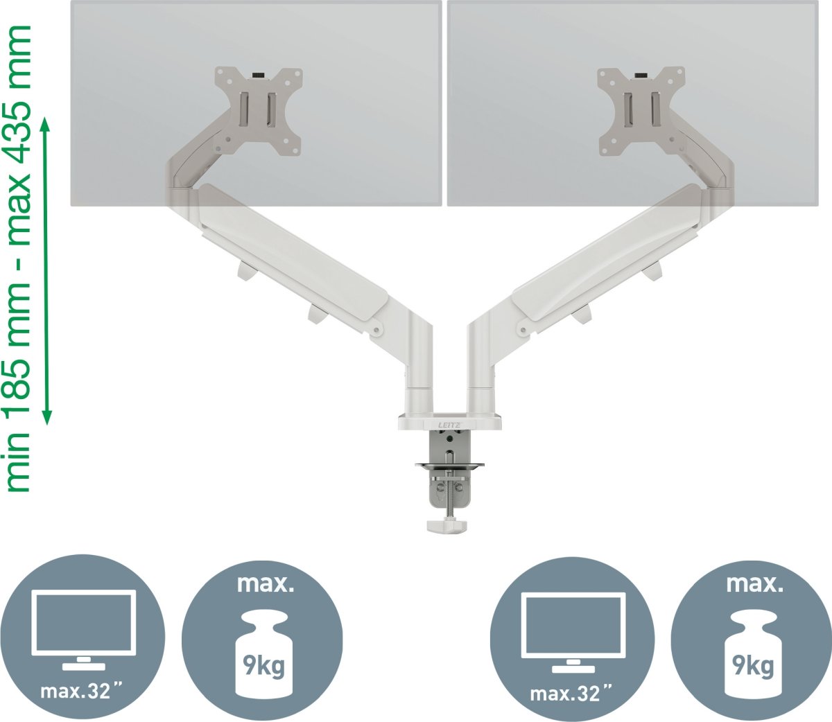 Leitz Ergo pladsbesparende dual monitor arm, grå