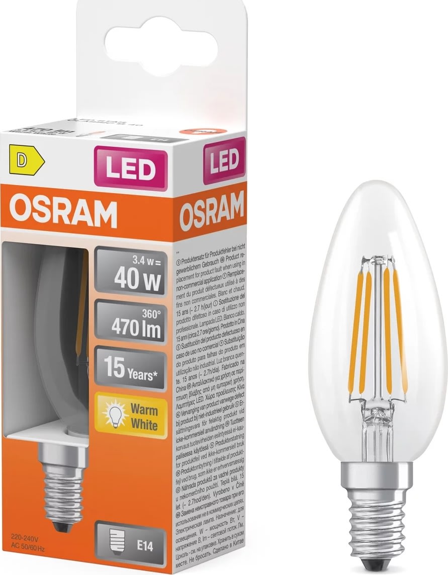 Osram Retro LED Kertepære klar E14, 3.4W=40W