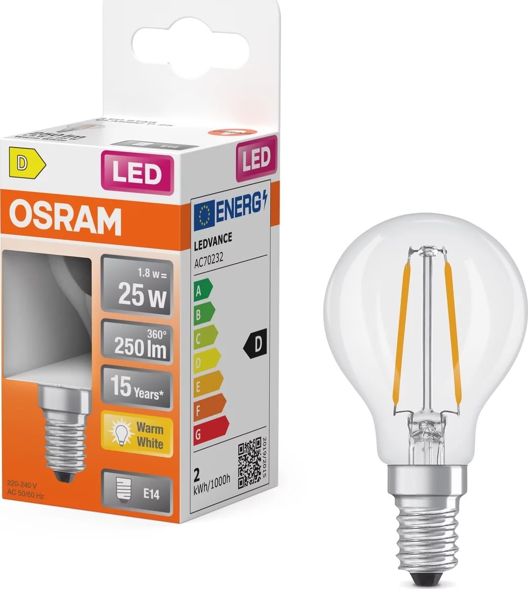 Osram Retro LED Kronepære klar E14, 1.8W=25W