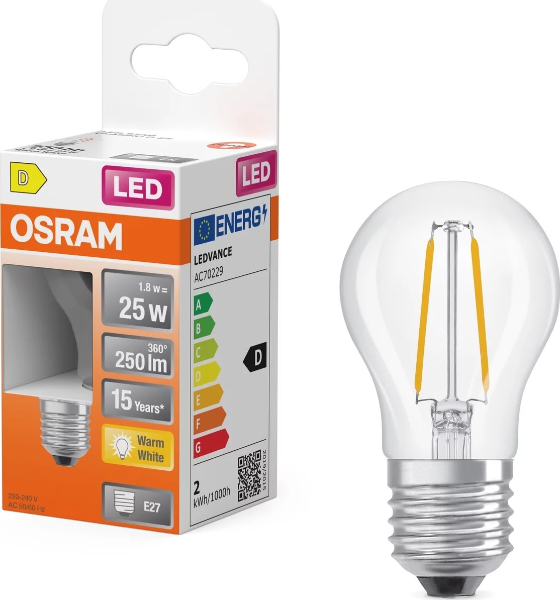 Osram Retro LED Kronepære klar E27, 1.8W=25W