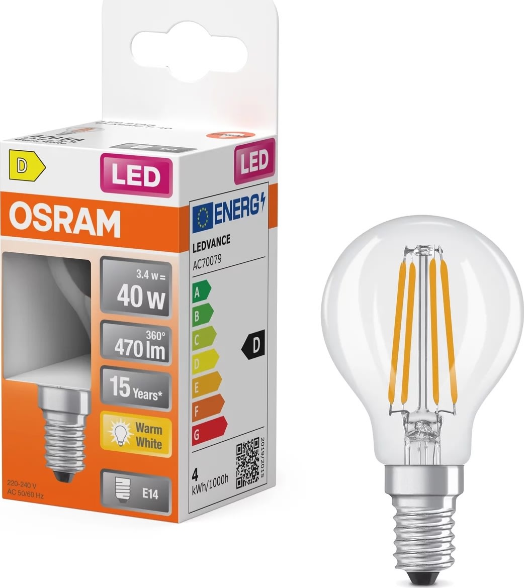 Osram Retro LED Kronepære klar E14, 3.4W=40W