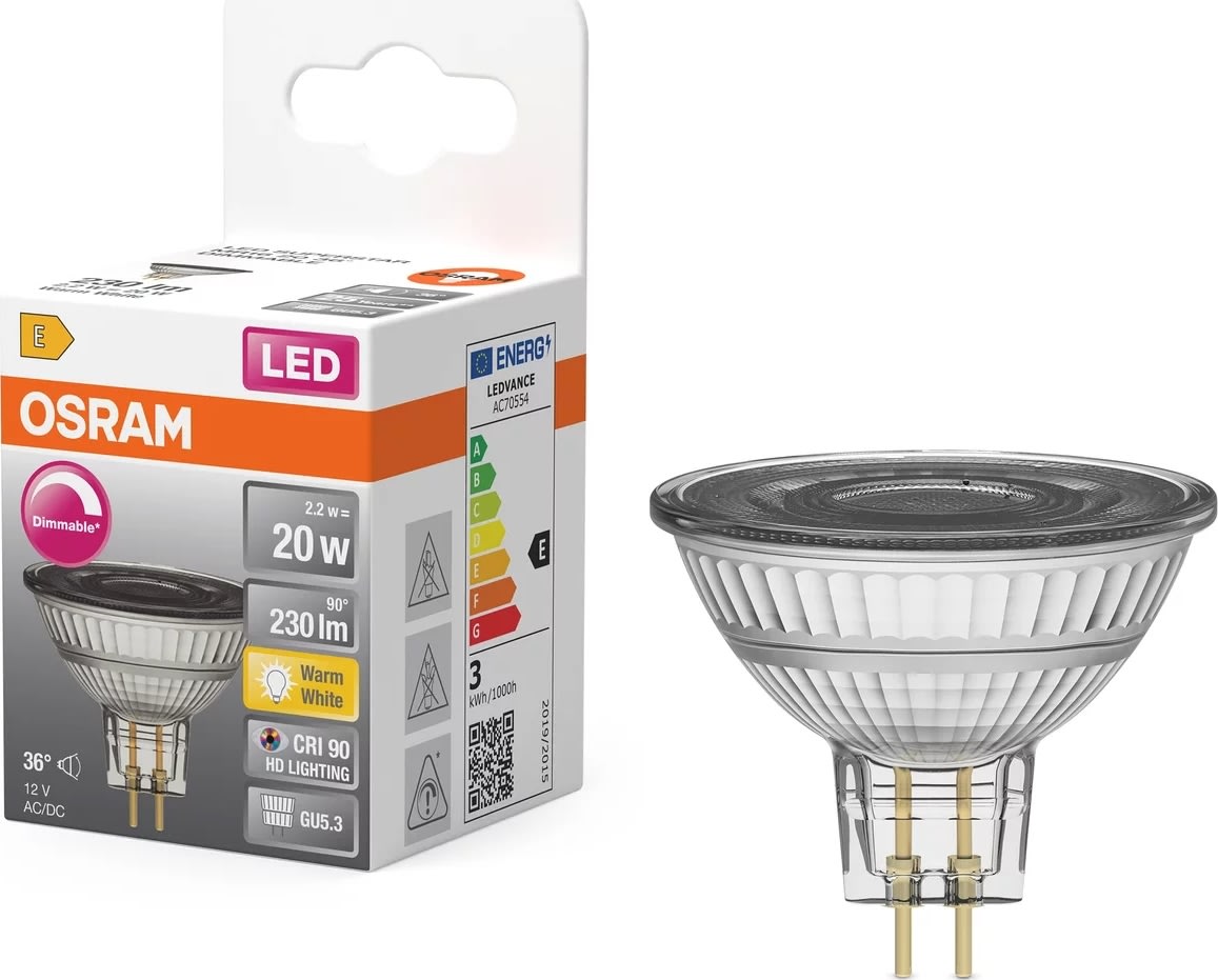 Osram LED Spotpære GU5.3, 2.2W = 20 W, dæmpbar
