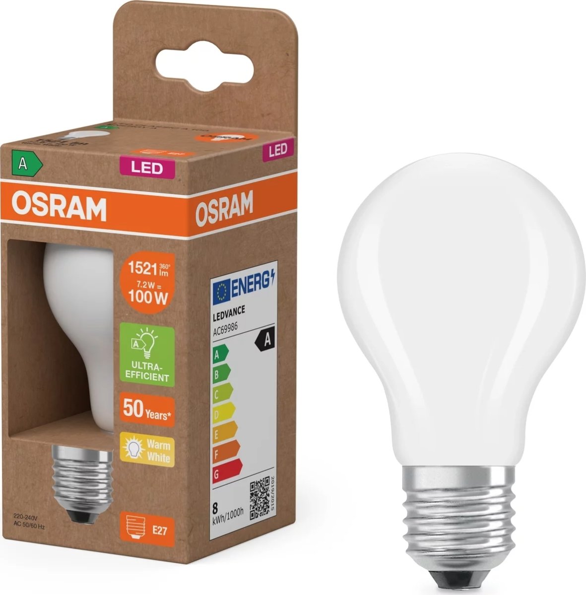 Osram LED Standardpære mat E27, 7.2W=100W