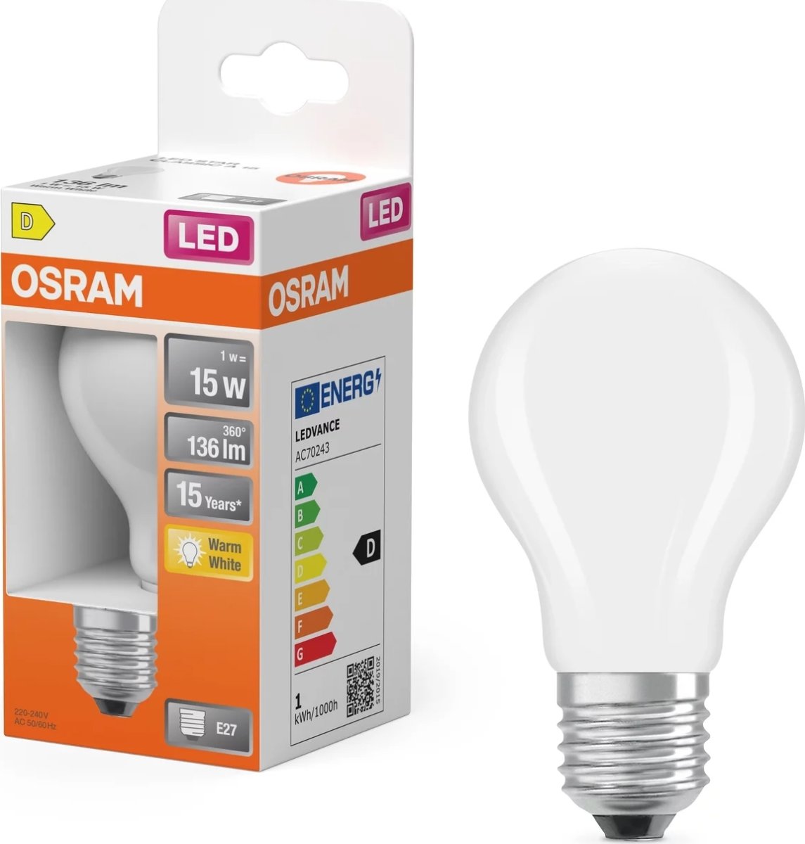 Osram Retro LED Standardpære mat E27, 1W=15W