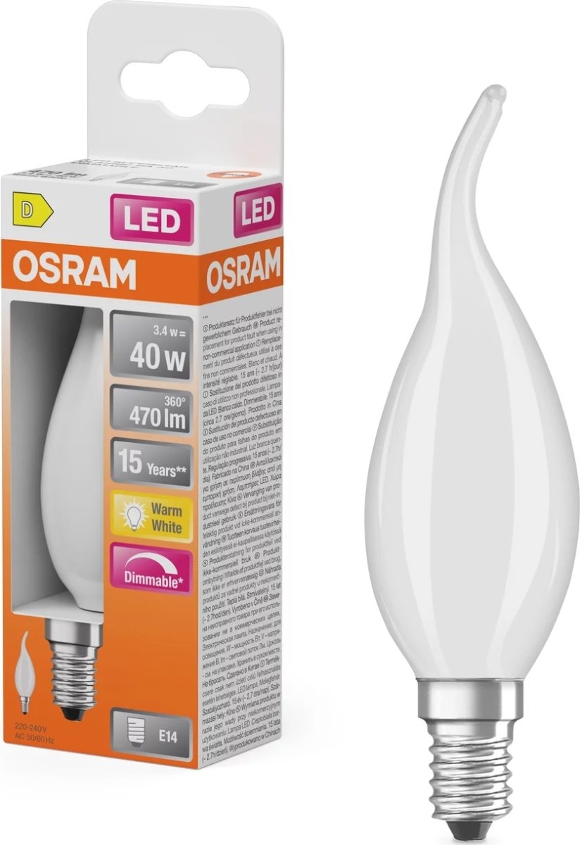 Osram Retro LED Kertepære mat E14, 4W=40W, dæmp