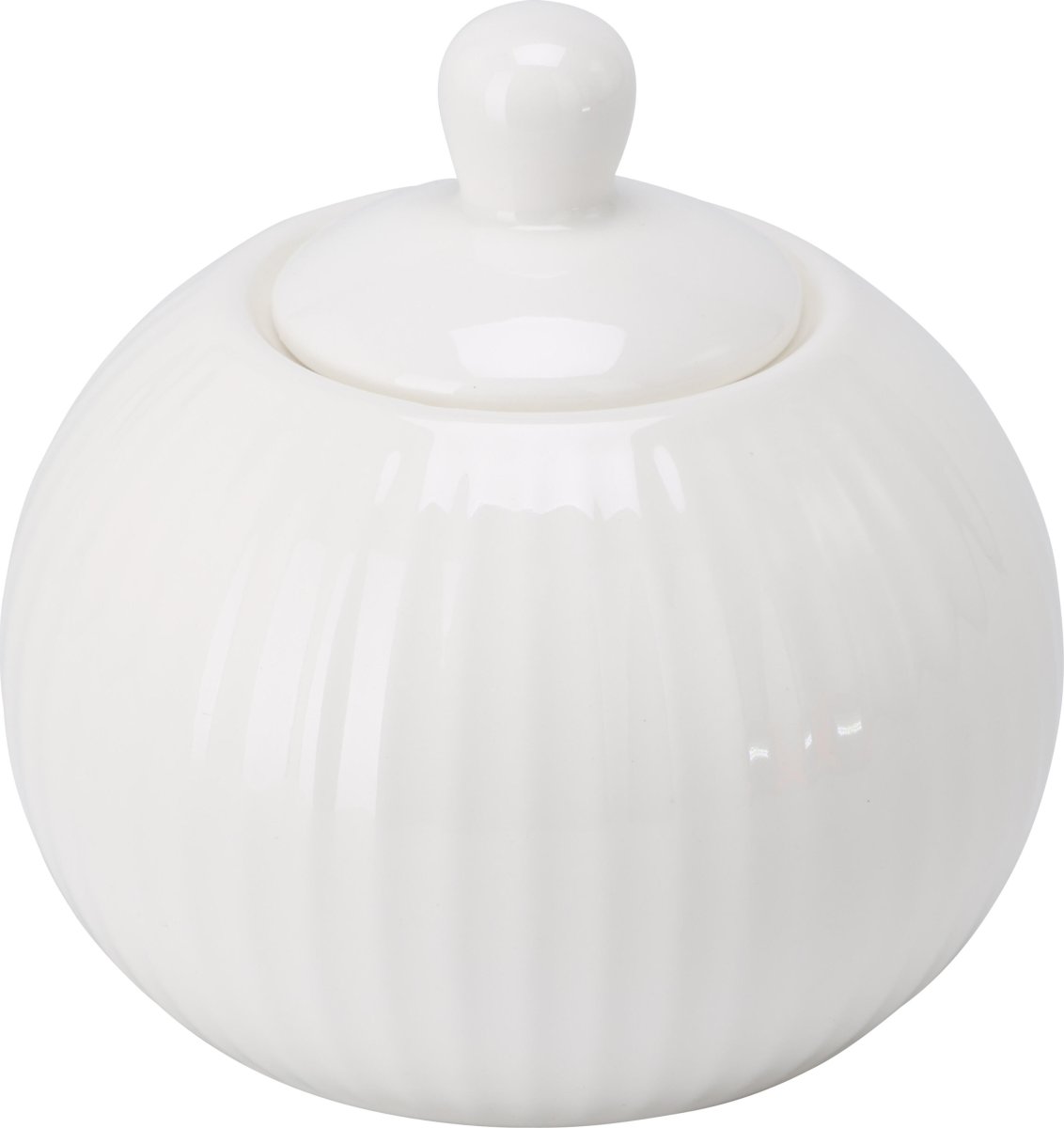 Sukkerskål med låg, riflet, hvid, porcelæn, 310ml.