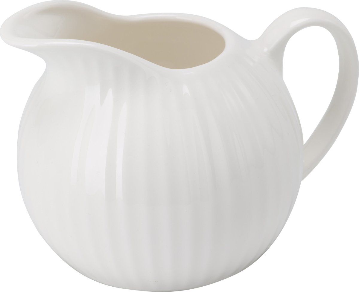 Flødekande, riflet, hvid, porcelæn, 310ml.