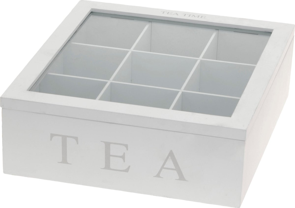 Tekasse, 9 rum, hvid, 23x23x9 cm.