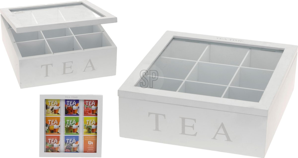 Tekasse, 9 rum, hvid, 23x23x9 cm.