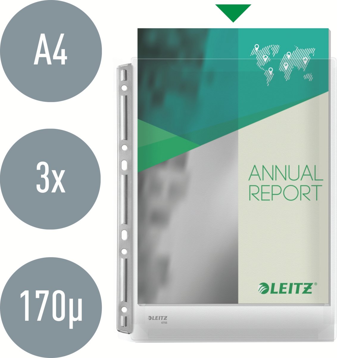 Leitz Plastlomme | A4 | Eksp. m. hulstr. | 3 stk.