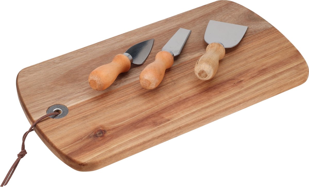 Ostebræt med knive, akacie træ, 4 dele