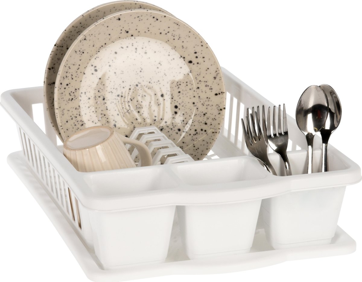 Opvaskestativ m/bakke, plast, hvid, 39,5x26x8,5cm
