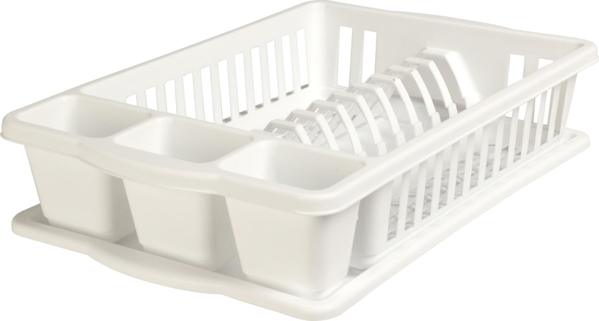 Opvaskestativ m/bakke, plast, hvid, 39,5x26x8,5cm