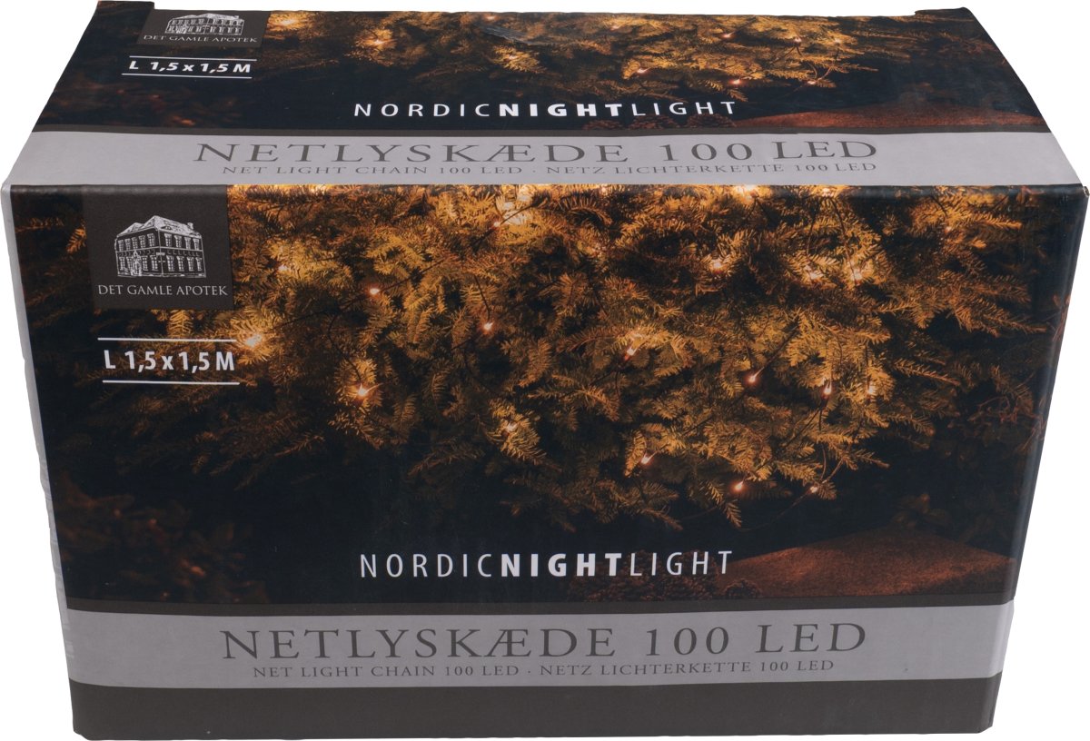 Lyskæde Net m/100 LED, B1,5xØ1,5m, varm hvid