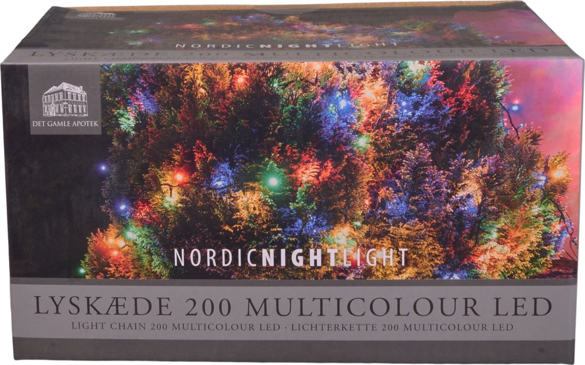 Lyskæde m/200 LED, 19,9m, flere farvet