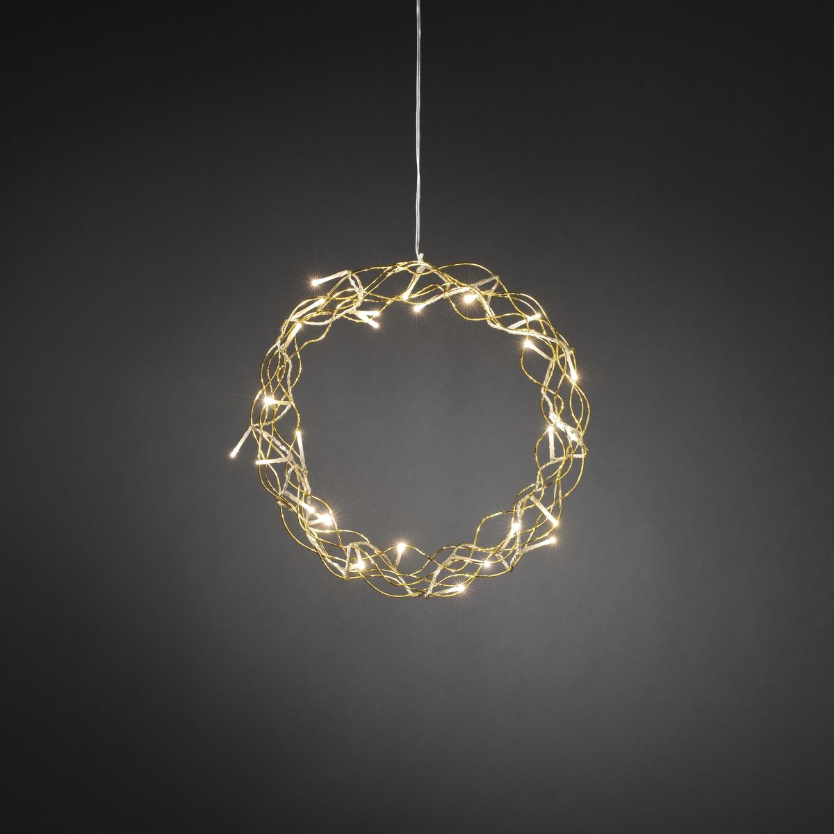 Lyskrans m. 32 LED lys, Guld,  Ø 30 cm