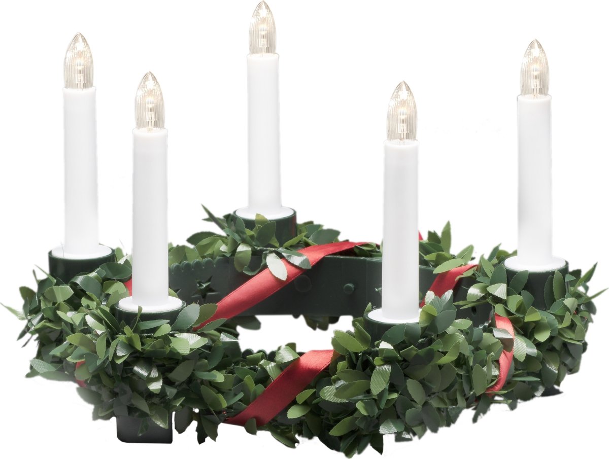 Luciakrone m. Grønne Blade og Bånd, 5 lys