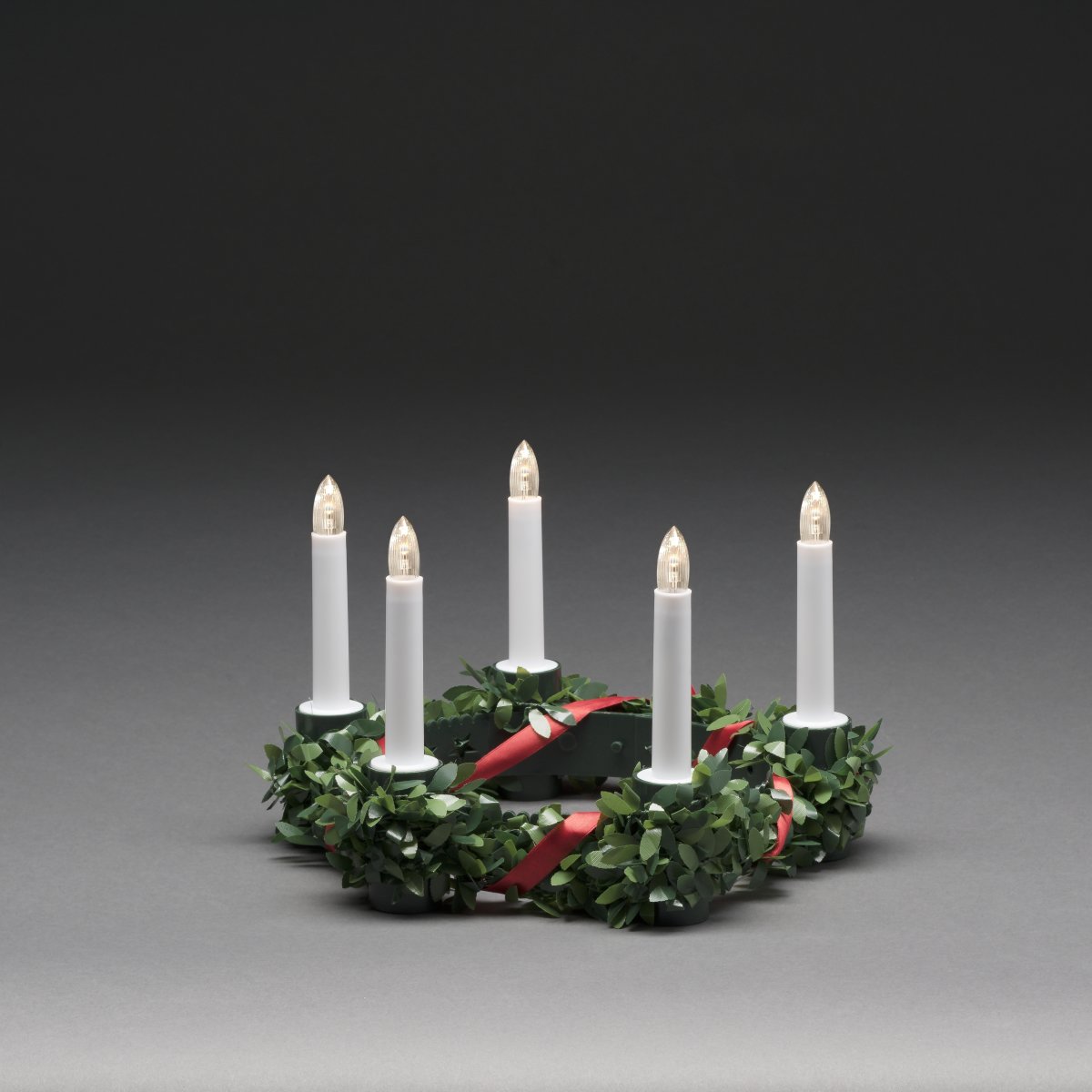 Luciakrone m. Grønne Blade og Bånd, 5 lys