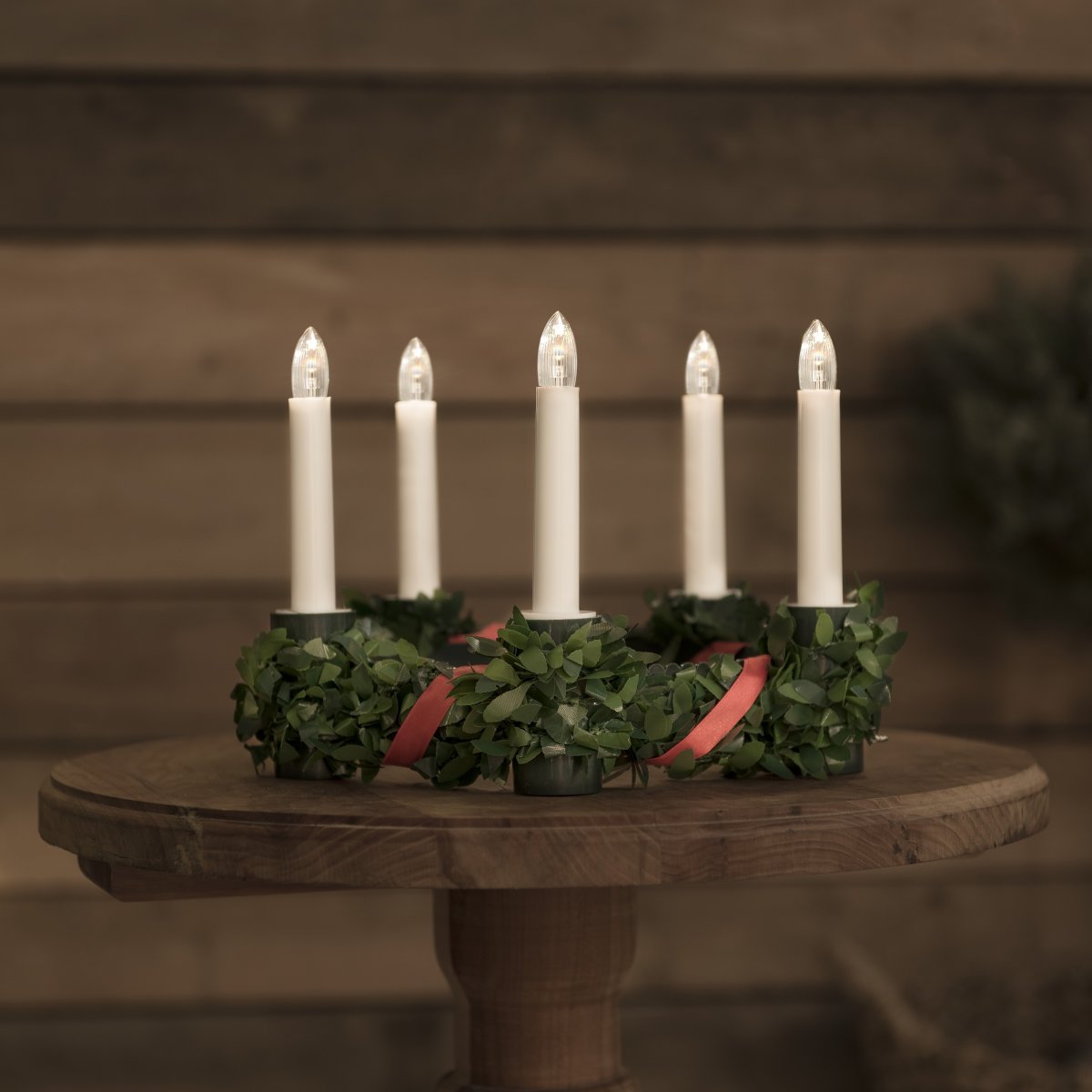 Luciakrone m. Grønne Blade og Bånd, 5 lys