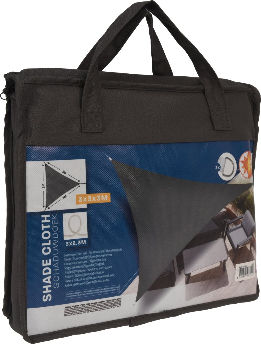 Solsejl, trekant, 3x3x3 meter, mørk grå