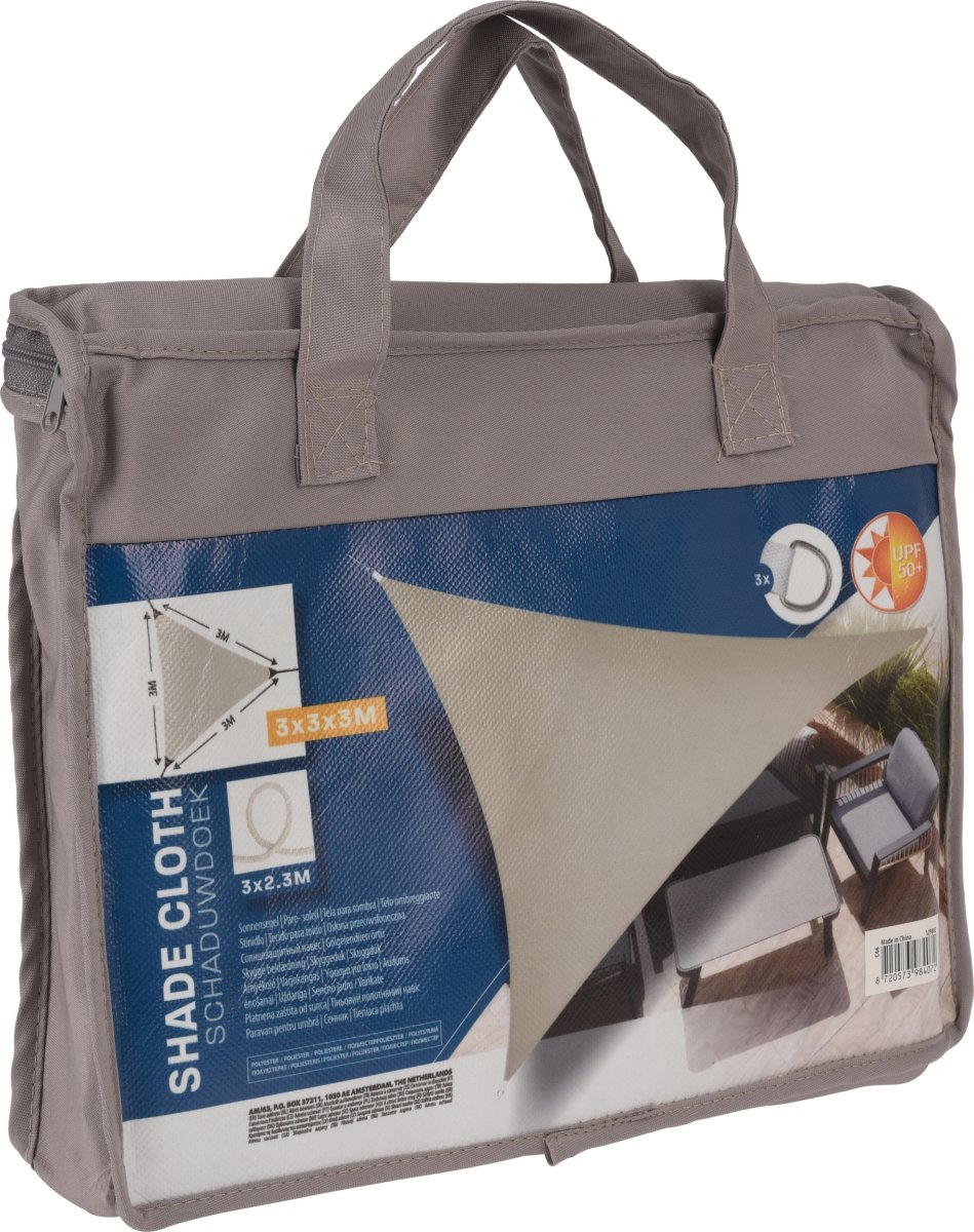Solsejl, trekant, 3x3x3 meter, taupe