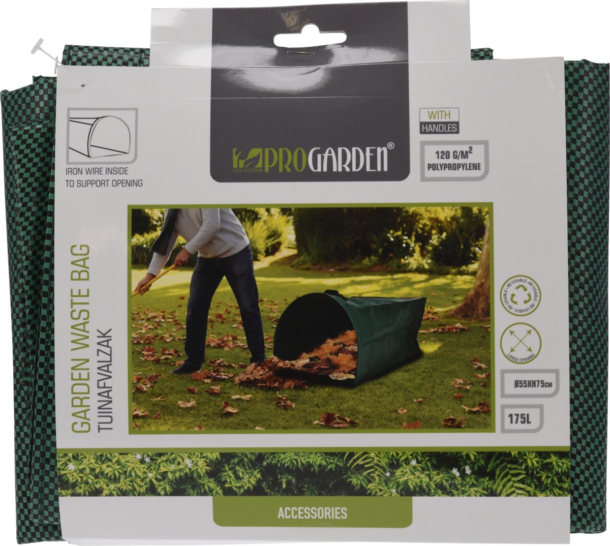 Pop-up havesæk, grøn, liggende, Ø55 x H75 cm.