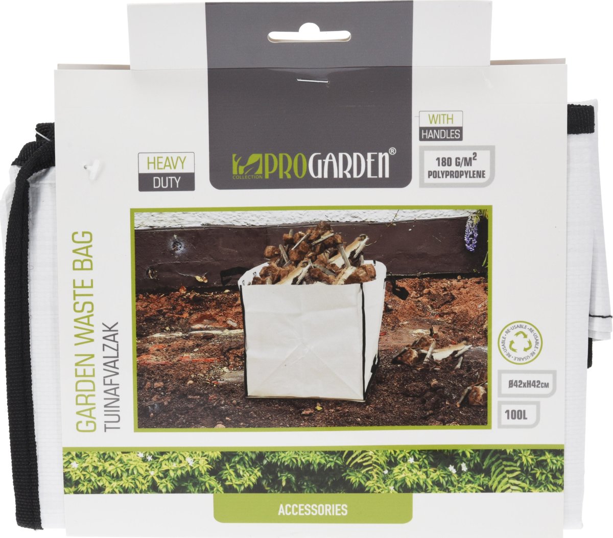 Pop-up havesæk, hvid, kraftig, 42x42x42 cm.