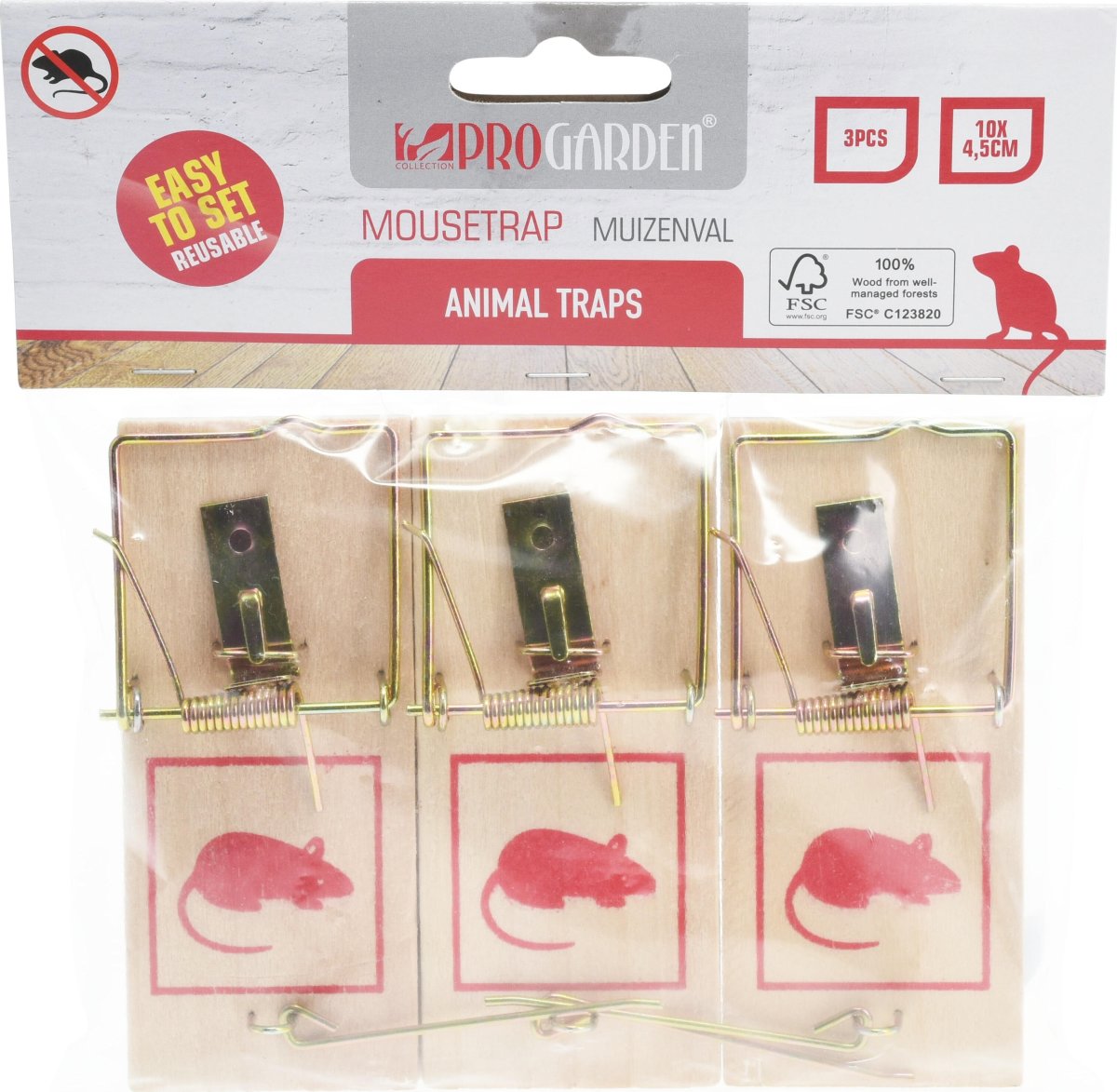 Musefælde i træ, 3 stk.