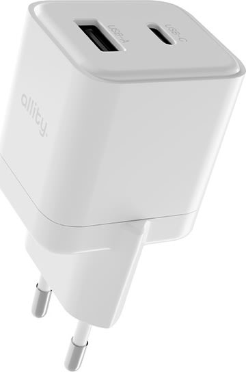 Allity Oplader, 1x USB-C, 1x USB-A, 20W - Hvid
