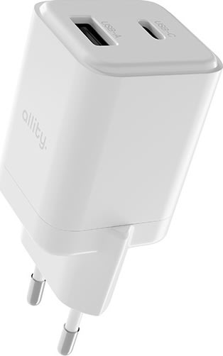 Allity Oplader, 1x USB-C, 1x USB-A, 30W - Hvid