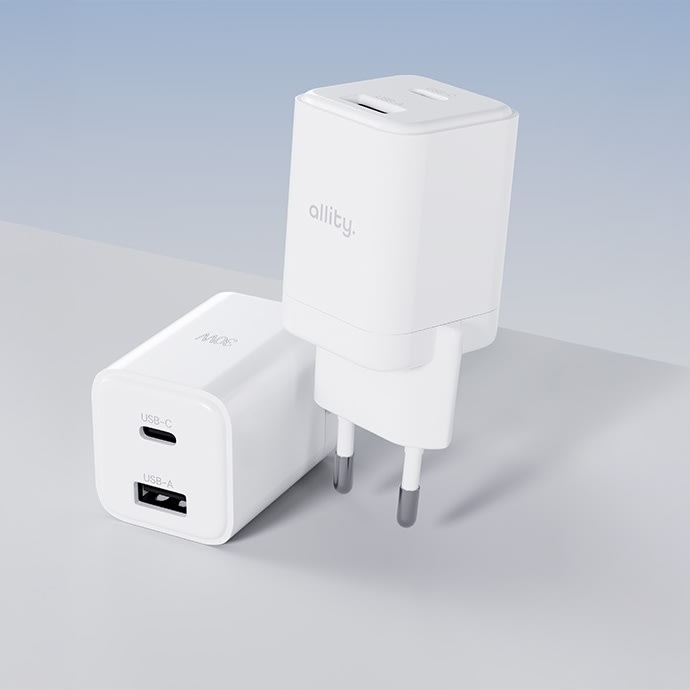 Allity Oplader, 1x USB-C, 1x USB-A, 30W - Hvid