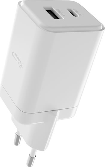 Allity Oplader, 1x USB-C, 1x USB-A, 45W - Hvid