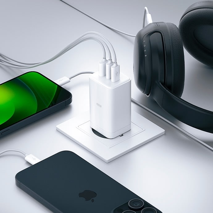 Allity Oplader, 2x USB-C, 1x USB-A, 65W - Hvid