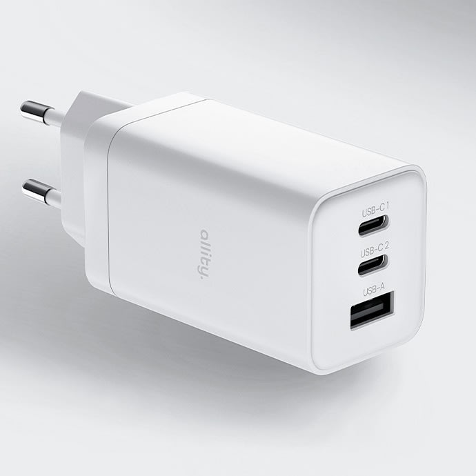 Allity Oplader, 2x USB-C, 1x USB-A, 65W - Hvid