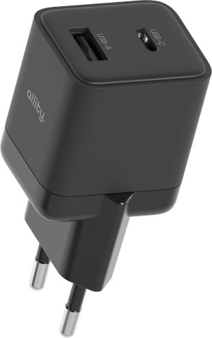Allity Oplader, 1x USB-C, 1x USB-A, 20W - Sort
