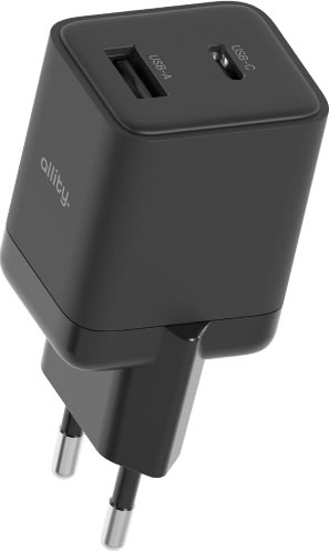 Allity Oplader, 1x USB-C, 1x USB-A, 30W - sort