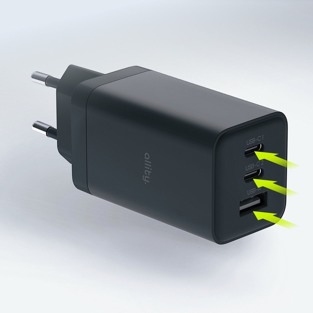 Allity 2x USB-C, 1x USB-A, 65W - Sort