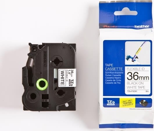 Brother TZe labeltape, 36 mm x 8 m, sort/hvid