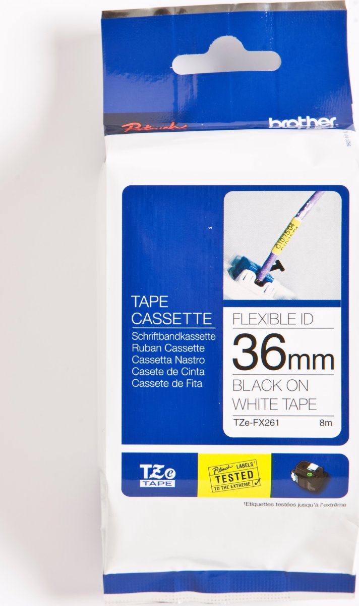 Brother TZe labeltape, 36 mm x 8 m, sort/hvid