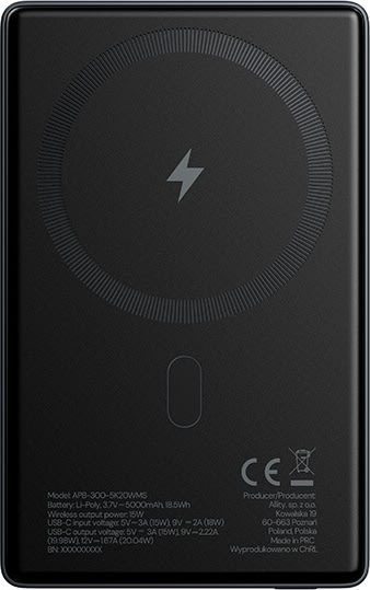 Allity Powerbank, trådløs - 20W, 5000 mAh - Grå