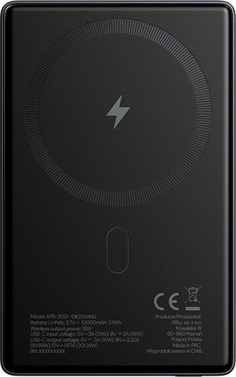 Allity Trådløs powerbank, 20W, 10000 mAh - Grå