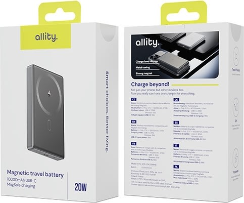 Allity Trådløs powerbank, 20W, 10000 mAh - Grå