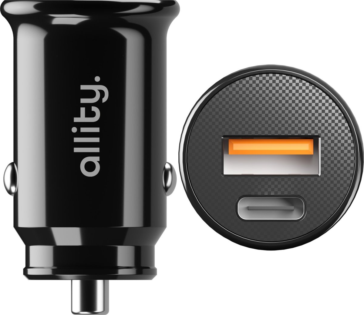 Allity Cigarstik, 1x USB-C, 1x USB-A. 30W - Sort
