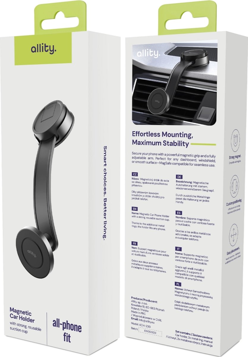 Allity Mobiltelefonholder, Magnetisk, sort - 200MS
