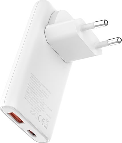 Allity Oplader, 1x USB-C, 1x USB-A, 65W - Hvid
