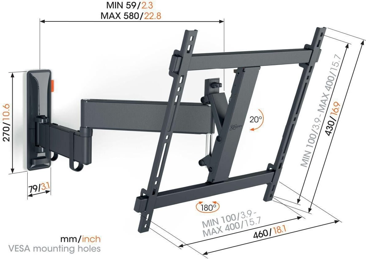 Vogel*s TV-vægbeslag, sort - full motion